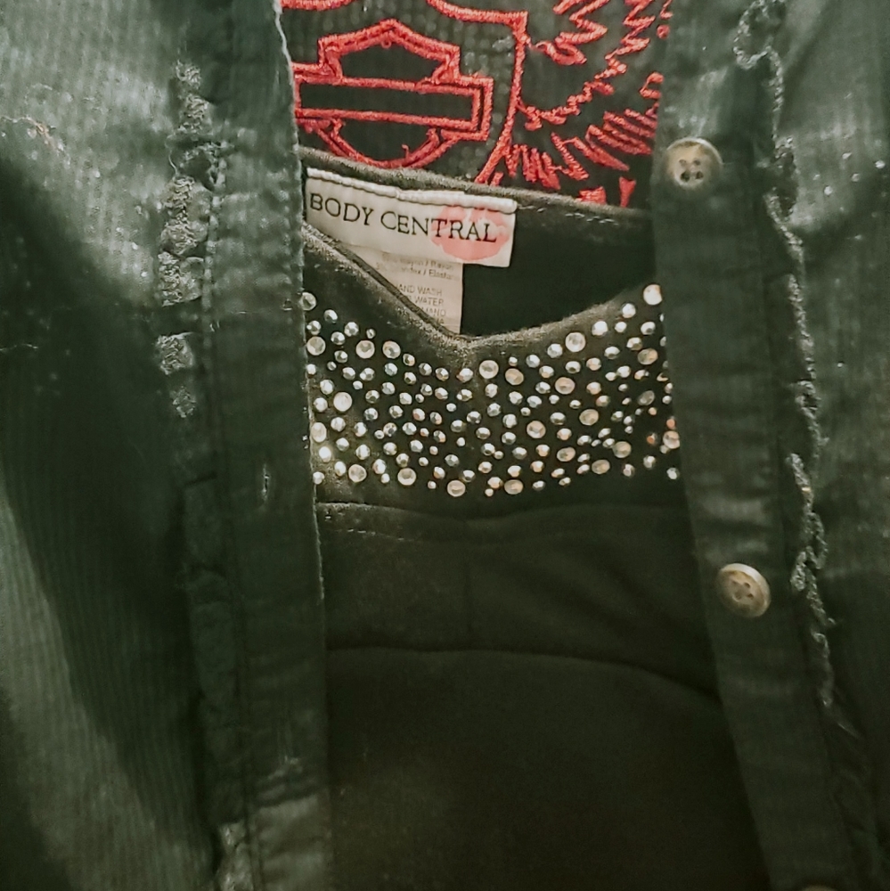 Harley-Davidson long sleeve bling button-up with bling crop top. Both are Size M